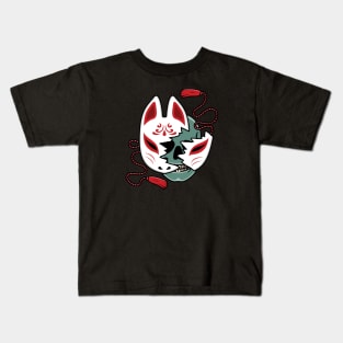 Japanese kitsune mask with skull Kids T-Shirt